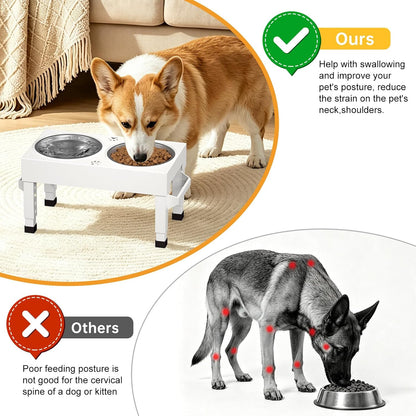 Elevated Dog Bowls Stand Large Breed, Height Adjustable Raised Dog Bowls Holder with 2 Stainless Steel Food Bowls for Small, Medium and Large Canine，Black