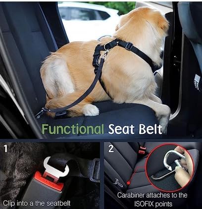 Dog Seat Belt Vest Harness for Car, 2 in 1 Seatbelt Buckle