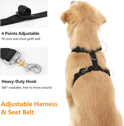 Dog Seat Belt Vest Harness for Car, 2 in 1 Seatbelt Buckle