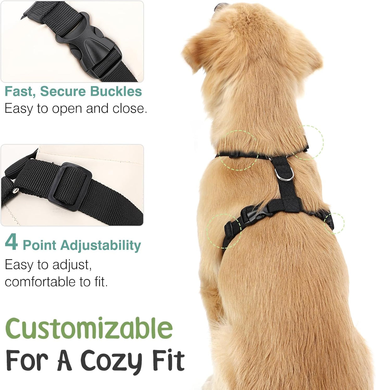 Dog Seat Belt Vest Harness for Car, 2 in 1 Seatbelt Buckle