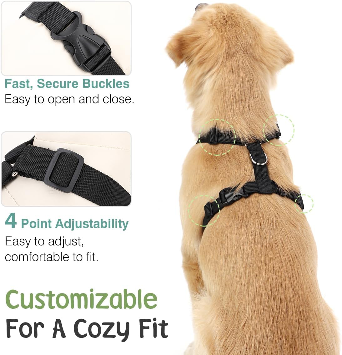 Dog Seat Belt Vest Harness for Car, 2 in 1 Seatbelt Buckle