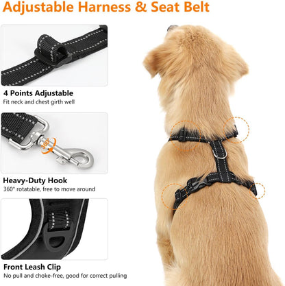 Dog Seat Belt Vest Harness for Car, 2 in 1 Seatbelt Buckle