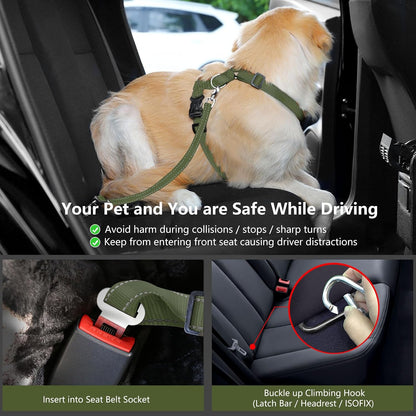 Dog Seat Belt Vest Harness for Car, 2 in 1 Seatbelt Buckle