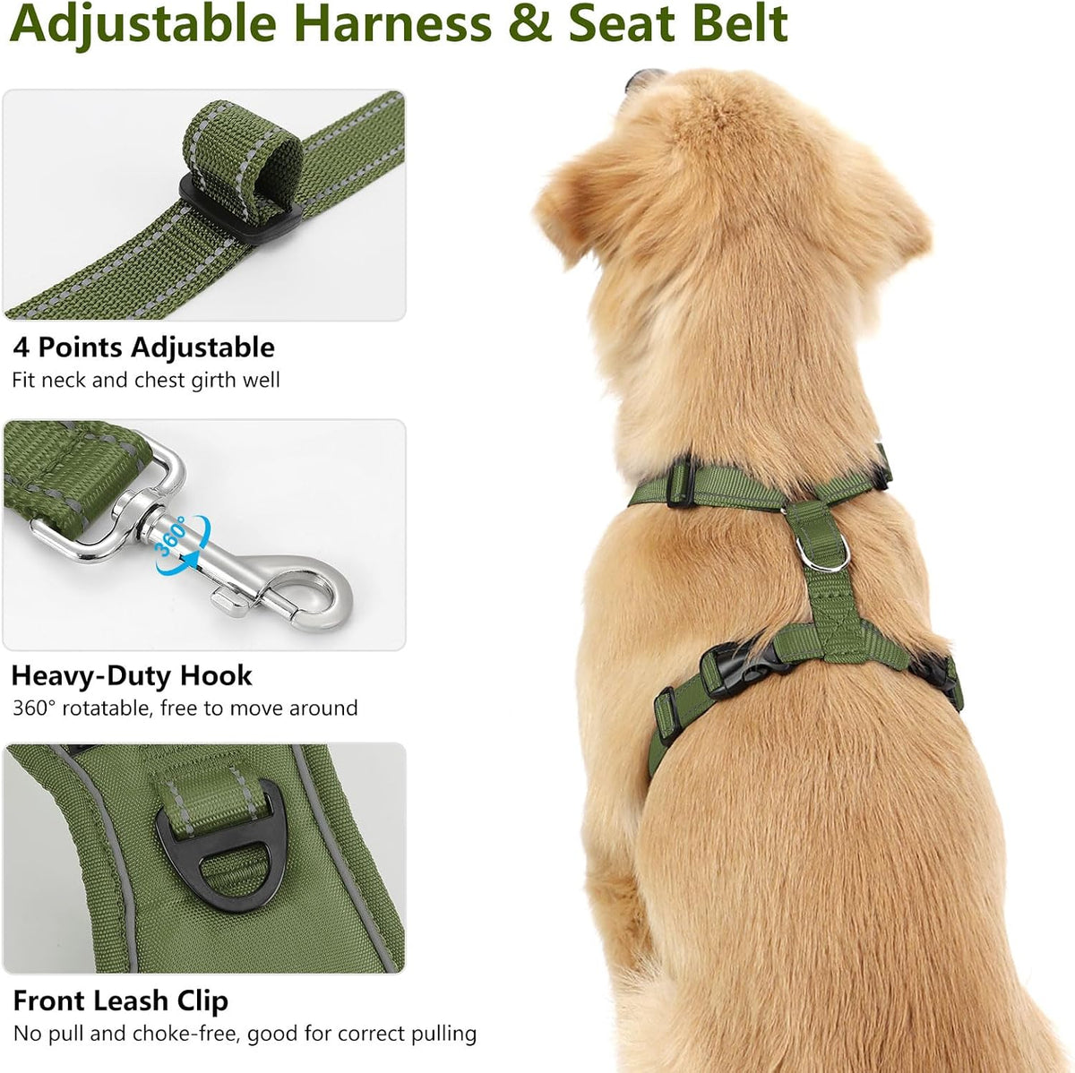 Dog Seat Belt Vest Harness for Car, 2 in 1 Seatbelt Buckle