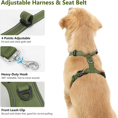 Dog Seat Belt Vest Harness for Car, 2 in 1 Seatbelt Buckle