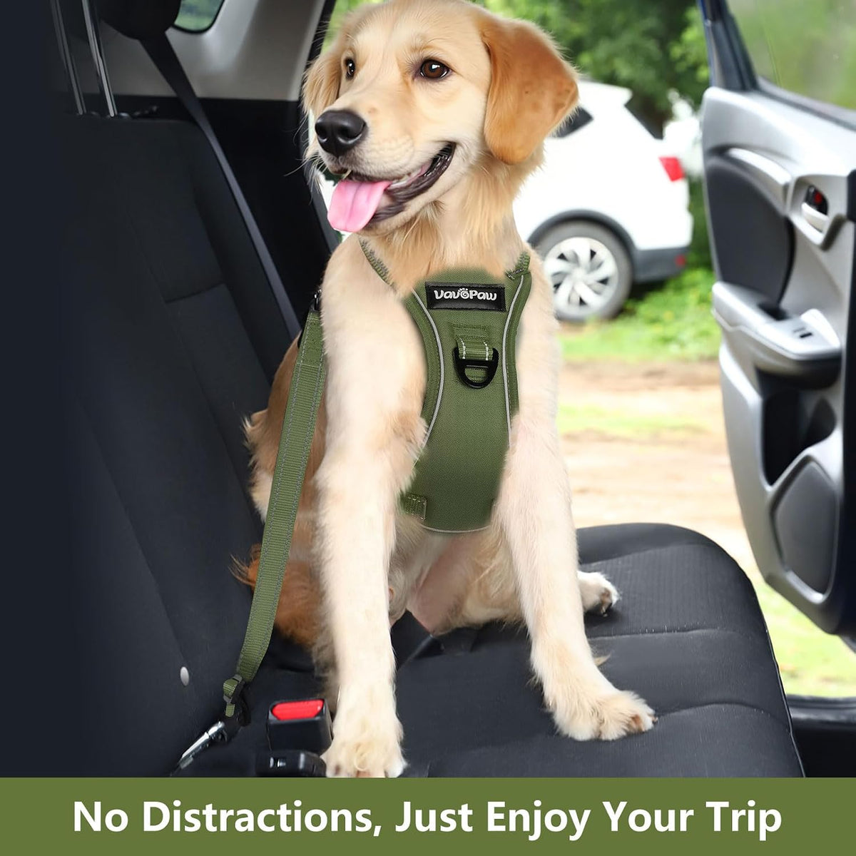 Dog Seat Belt Vest Harness for Car, 2 in 1 Seatbelt Buckle