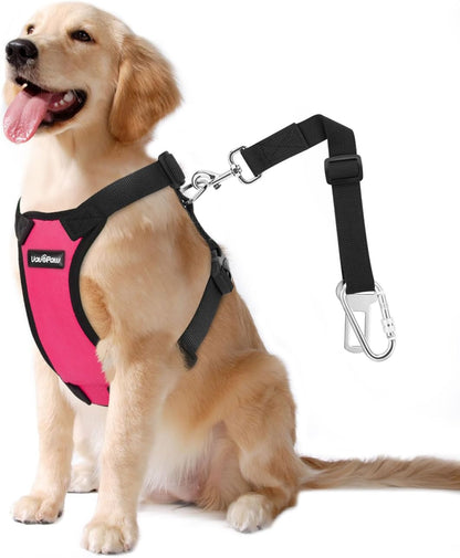 Dog Seat Belt Vest Harness for Car, 2 in 1 Seatbelt Buckle