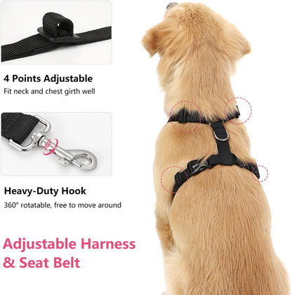Dog Seat Belt Vest Harness for Car, 2 in 1 Seatbelt Buckle