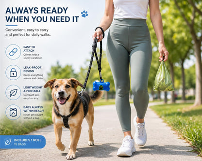 Dog Poop Bag Dispenser with Leash Clip, Portable & Leak-Proof Waste Bag Holder for Dogs, Durable Lightweight Design, Easy Pull Opening, Includes 1 Roll, Ideal for Walking & Travel.