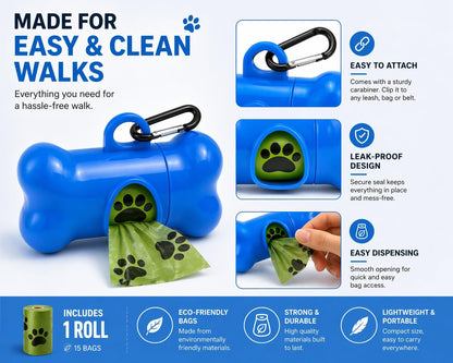 Dog Poop Bag Dispenser with Leash Clip, Portable & Leak-Proof Waste Bag Holder for Dogs, Durable Lightweight Design, Easy Pull Opening, Includes 1 Roll, Ideal for Walking & Travel.