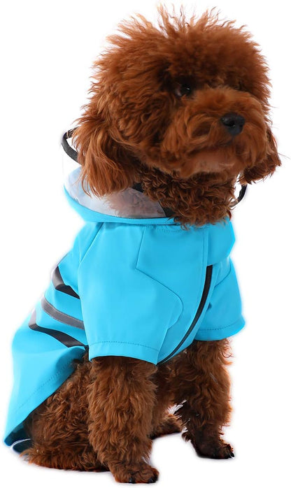 Reflective Dog Raincoat Dog Rain Jacket with Hood Lightweight Waterproof Rain Coat for Puppies (Blue M)