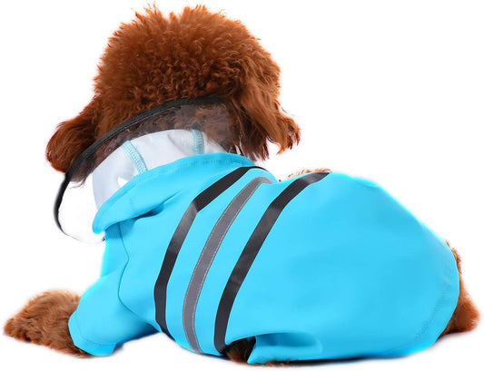 Reflective Dog Raincoat Dog Rain Jacket with Hood Lightweight Waterproof Rain Coat for Puppies (Blue M)