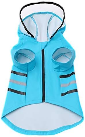Reflective Dog Raincoat Dog Rain Jacket with Hood Lightweight Waterproof Rain Coat for Puppies (Blue M)
