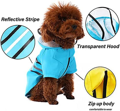 Reflective Dog Raincoat Dog Rain Jacket with Hood Lightweight Waterproof Rain Coat for Puppies (Blue M)