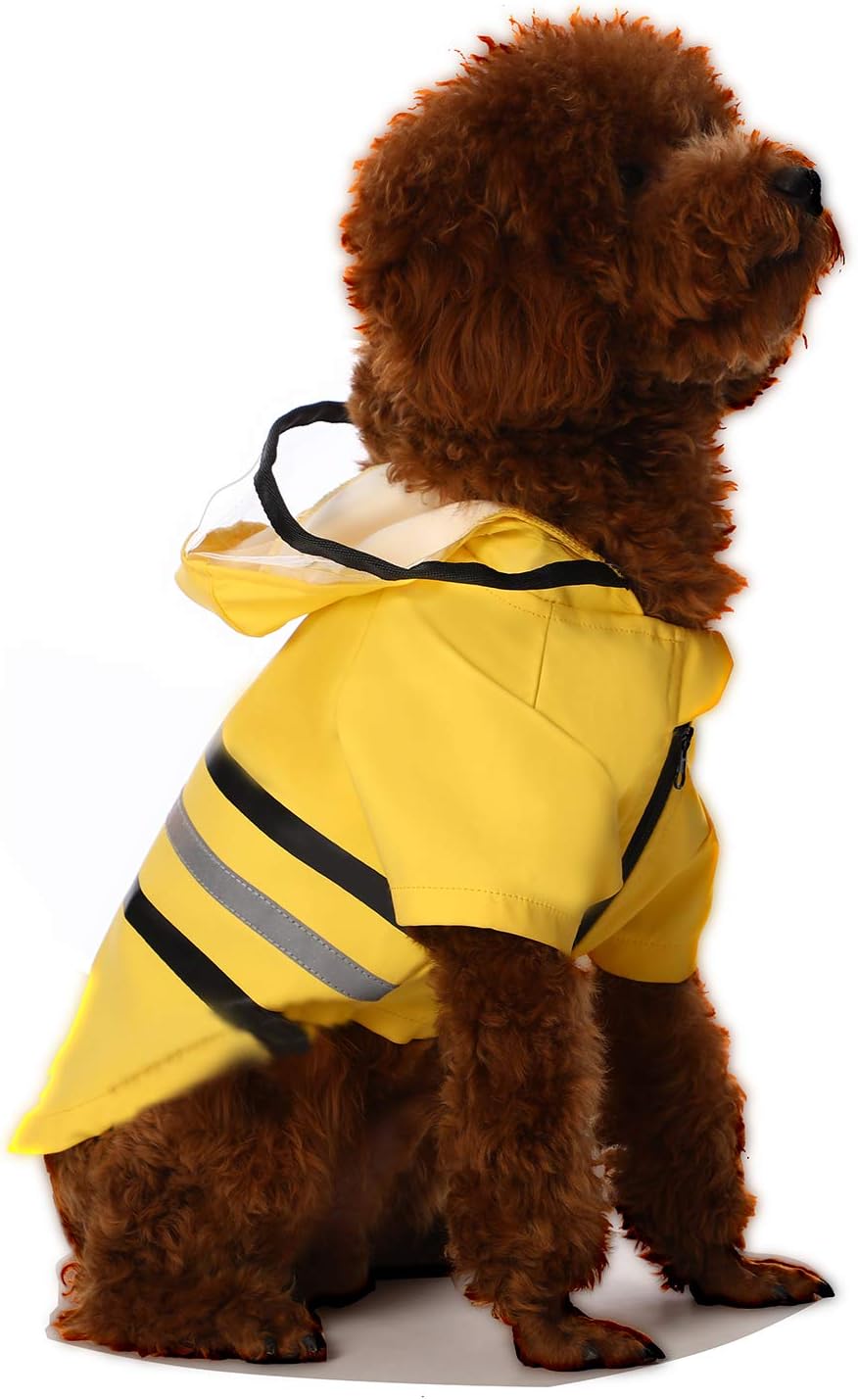 Reflective Dog Raincoat Dog Rain Jacket with Hood Lightweight Waterproof Rain Coat for Puppies (Blue M)