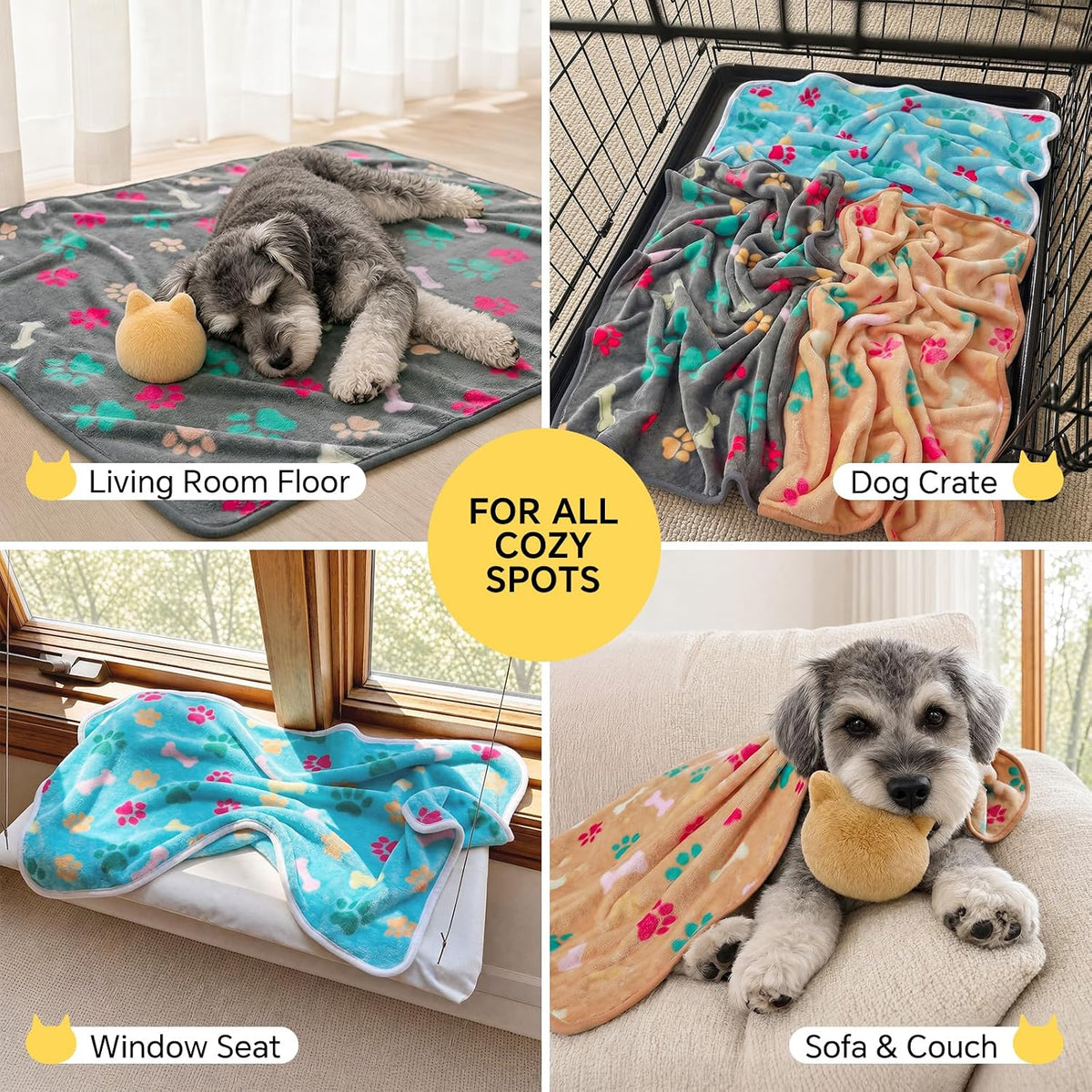 1 Pack 3 Blankets Fluffy Premium Fleece Pet Blanket Flannel Paw Printed Throw for Dog Cat(Small 23x16'', Grey/Brown/Blue)
