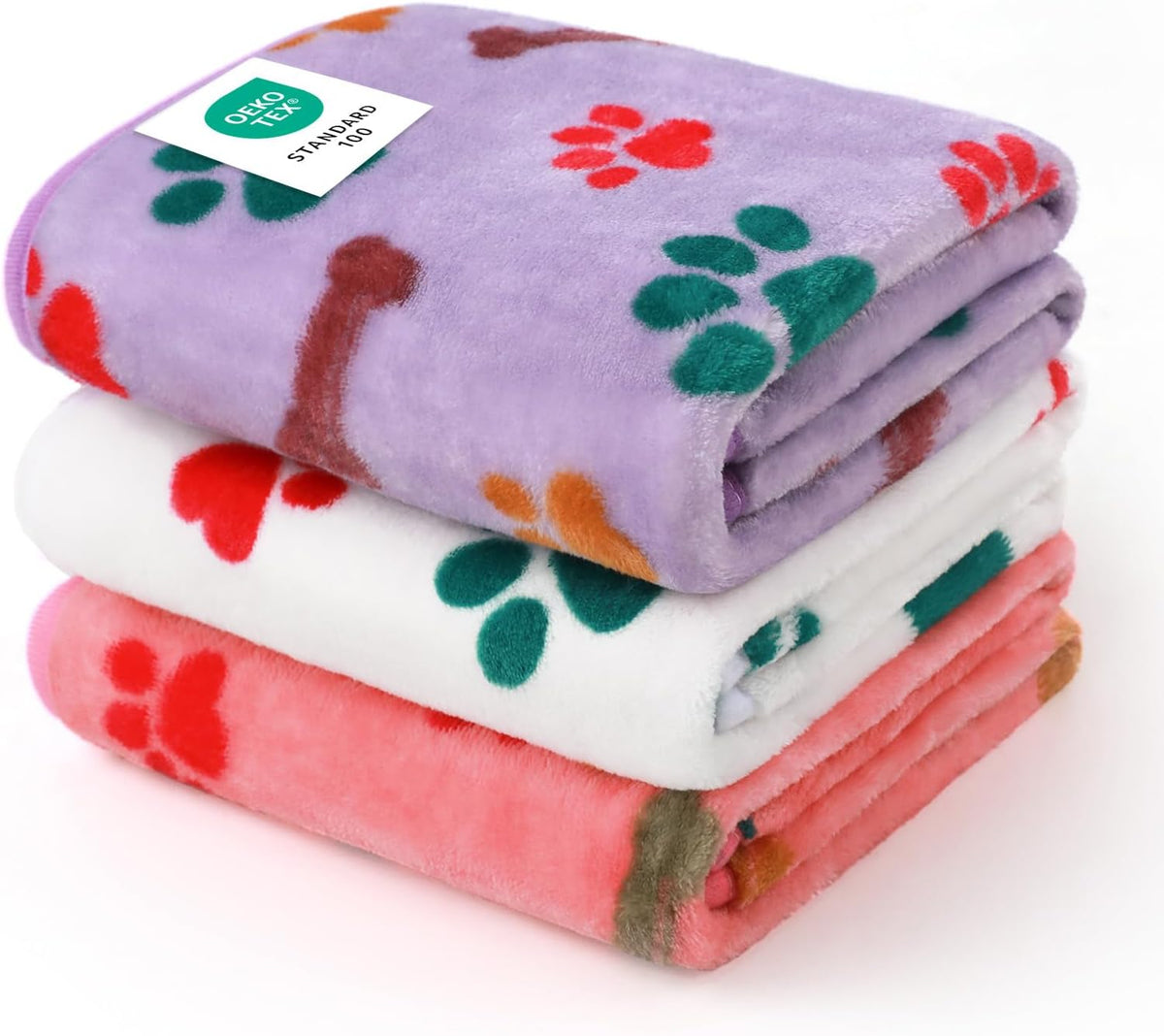 1 Pack 3 Blankets Fluffy Premium Fleece Pet Blanket Flannel Paw Printed Throw for Dog Cat(Small 23x16'', Grey/Brown/Blue)