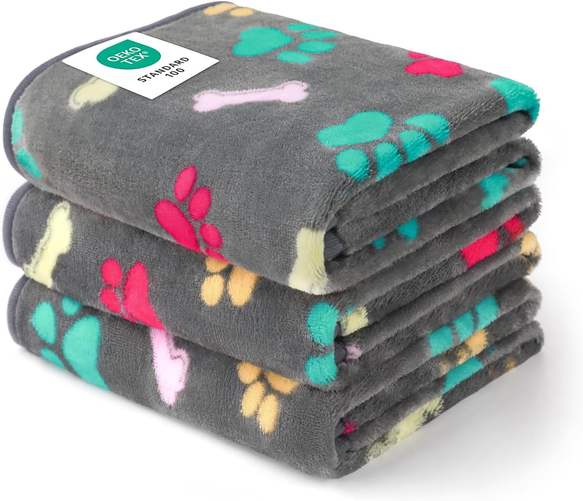 1 Pack 3 Blankets Fluffy Premium Fleece Pet Blanket Flannel Paw Printed Throw for Dog Cat(Small 23x16'', Grey/Brown/Blue)