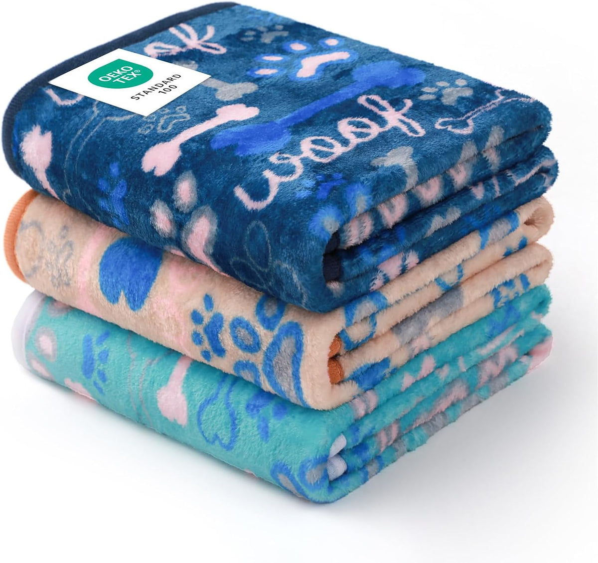 1 Pack 3 Blankets Fluffy Premium Fleece Pet Blanket Flannel Paw Printed Throw for Dog Cat(Small 23x16'', Grey/Brown/Blue)