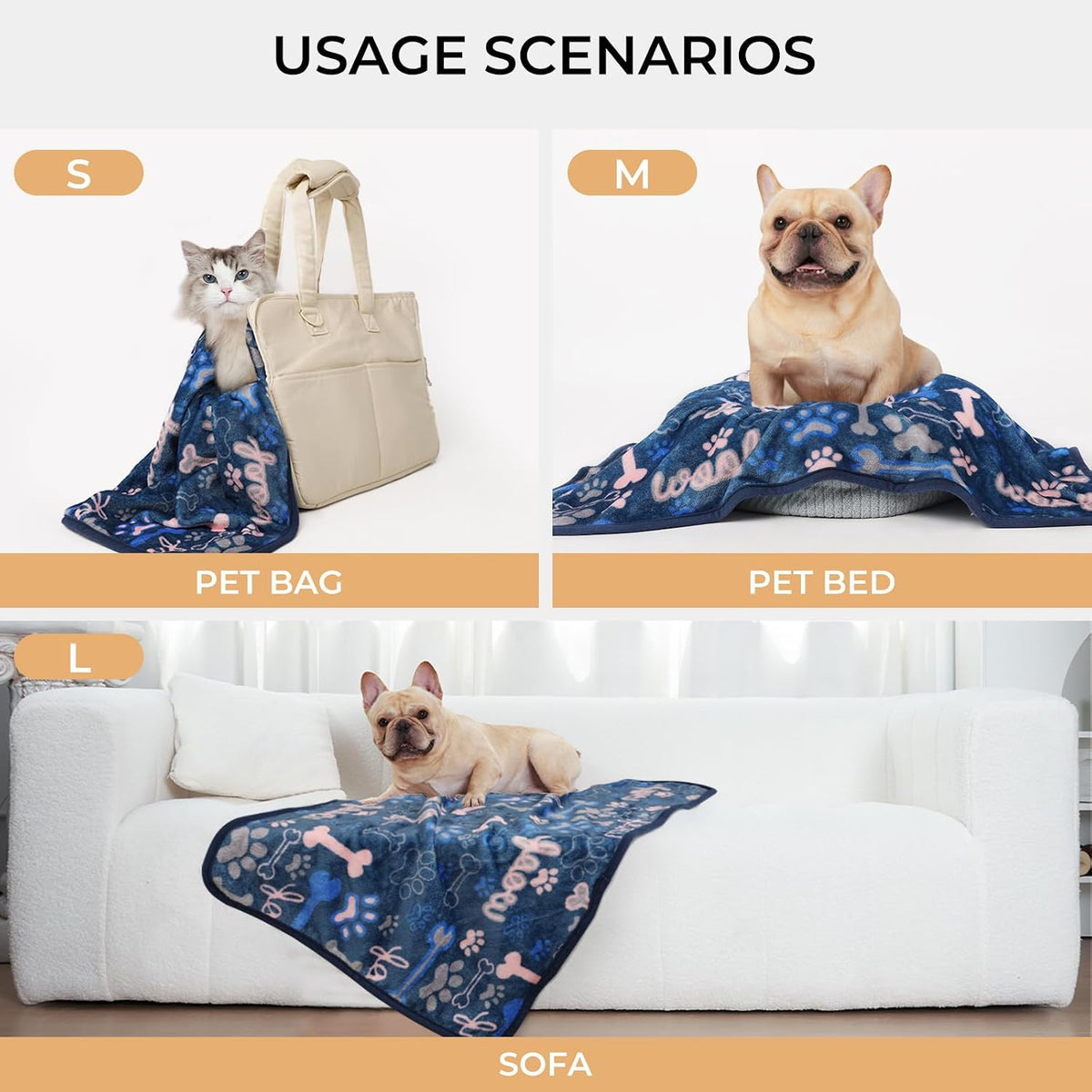 1 Pack 3 Blankets Fluffy Premium Fleece Pet Blanket Flannel Paw Printed Throw for Dog Cat(Small 23x16'', Grey/Brown/Blue)