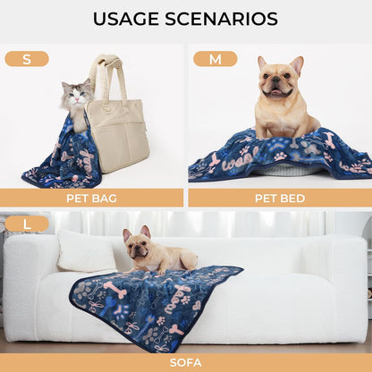 1 Pack 3 Blankets Fluffy Premium Fleece Pet Blanket Flannel Paw Printed Throw for Dog Cat(Small 23x16'', Grey/Brown/Blue)