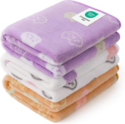 1 Pack 3 Blankets Fluffy Premium Fleece Pet Blanket Flannel Paw Printed Throw for Dog Cat(Small 23x16'', Grey/Brown/Blue)
