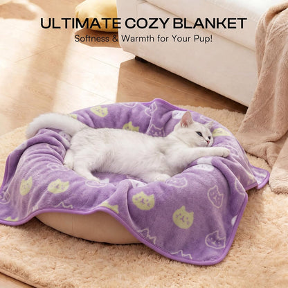 1 Pack 3 Blankets Fluffy Premium Fleece Pet Blanket Flannel Paw Printed Throw for Dog Cat(Small 23x16'', Grey/Brown/Blue)