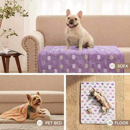 1 Pack 3 Blankets Fluffy Premium Fleece Pet Blanket Flannel Paw Printed Throw for Dog Cat(Small 23x16'', Grey/Brown/Blue)