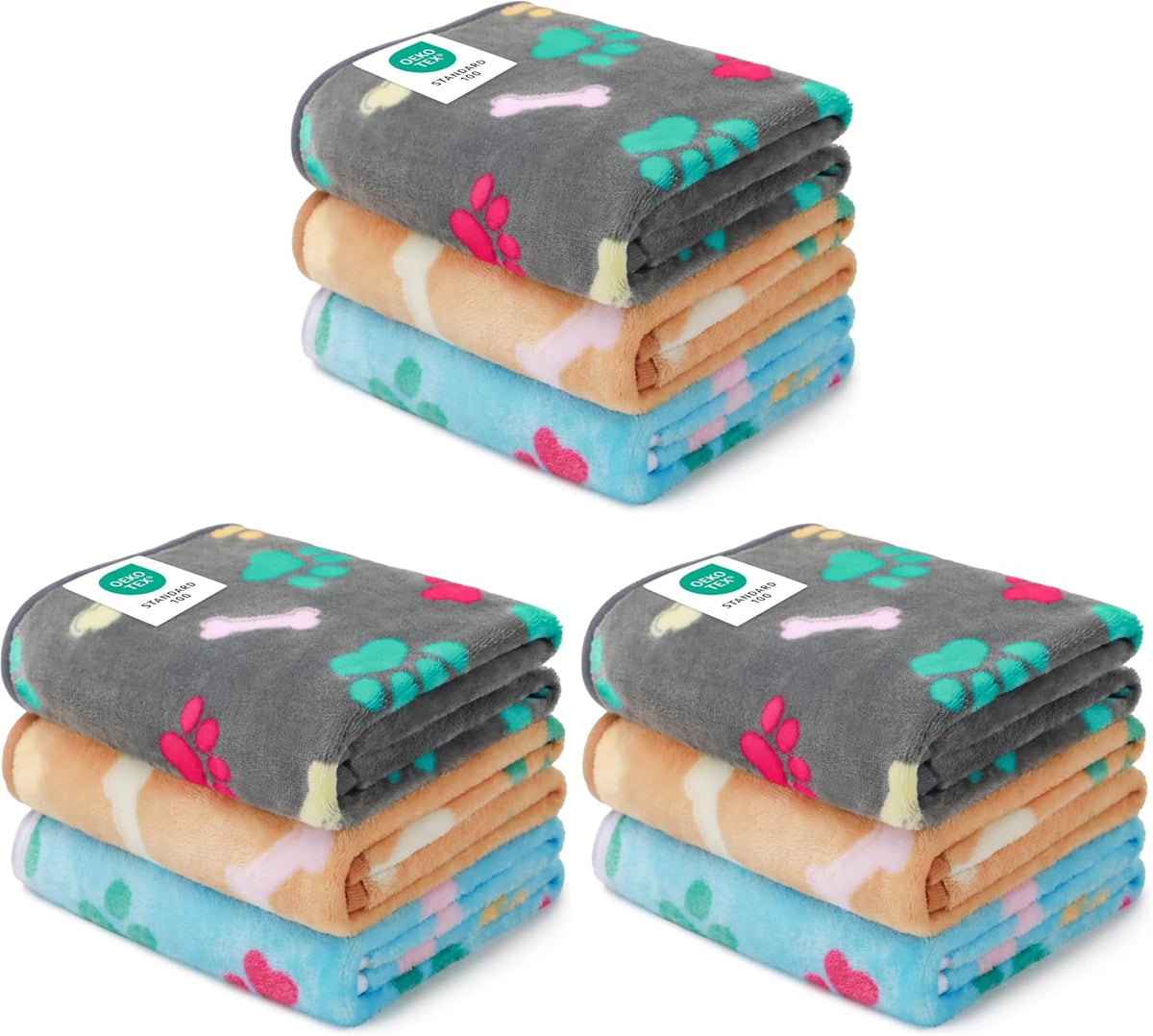 1 Pack 3 Blankets Fluffy Premium Fleece Pet Blanket Flannel Paw Printed Throw for Dog Cat(Small 23x16'', Grey/Brown/Blue)