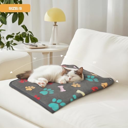 1 Pack 3 Blankets Fluffy Premium Fleece Pet Blanket Flannel Paw Printed Throw for Dog Cat(Small 23x16'', Grey/Brown/Blue)