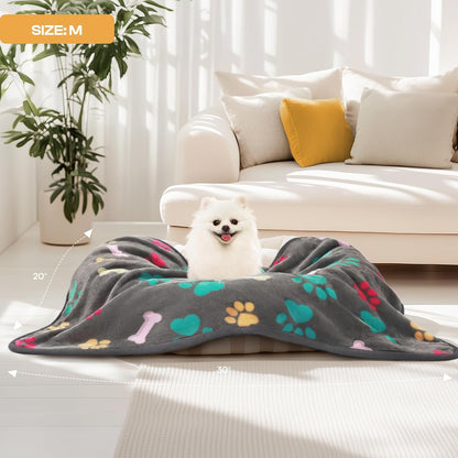 1 Pack 3 Blankets Fluffy Premium Fleece Pet Blanket Flannel Paw Printed Throw for Dog Cat(Small 23x16'', Grey/Brown/Blue)
