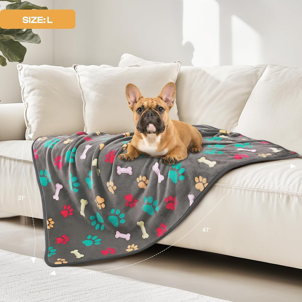 1 Pack 3 Blankets Fluffy Premium Fleece Pet Blanket Flannel Paw Printed Throw for Dog Cat(Small 23x16'', Grey/Brown/Blue)