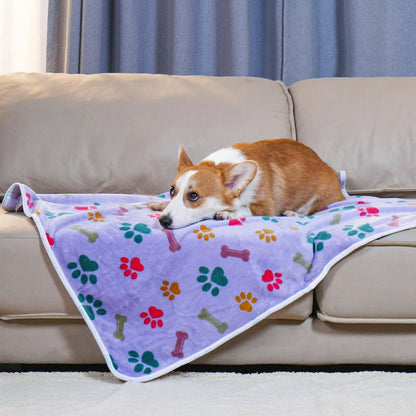 1 Pack 3 Blankets Fluffy Premium Fleece Pet Blanket Flannel Paw Printed Throw for Dog Cat(Small 23x16'', Grey/Brown/Blue)