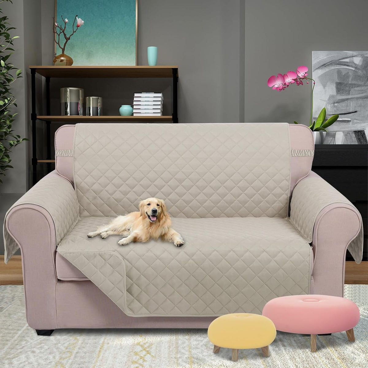 Reversible Sofa Cover Couch Cover for Dogs, Coffee/Beige | 68''Sofa Mat Washable, Pet Friendly, Elastic Straps, Water Repellent, Furniture Protector for 3 Cushion Couch - Colors A