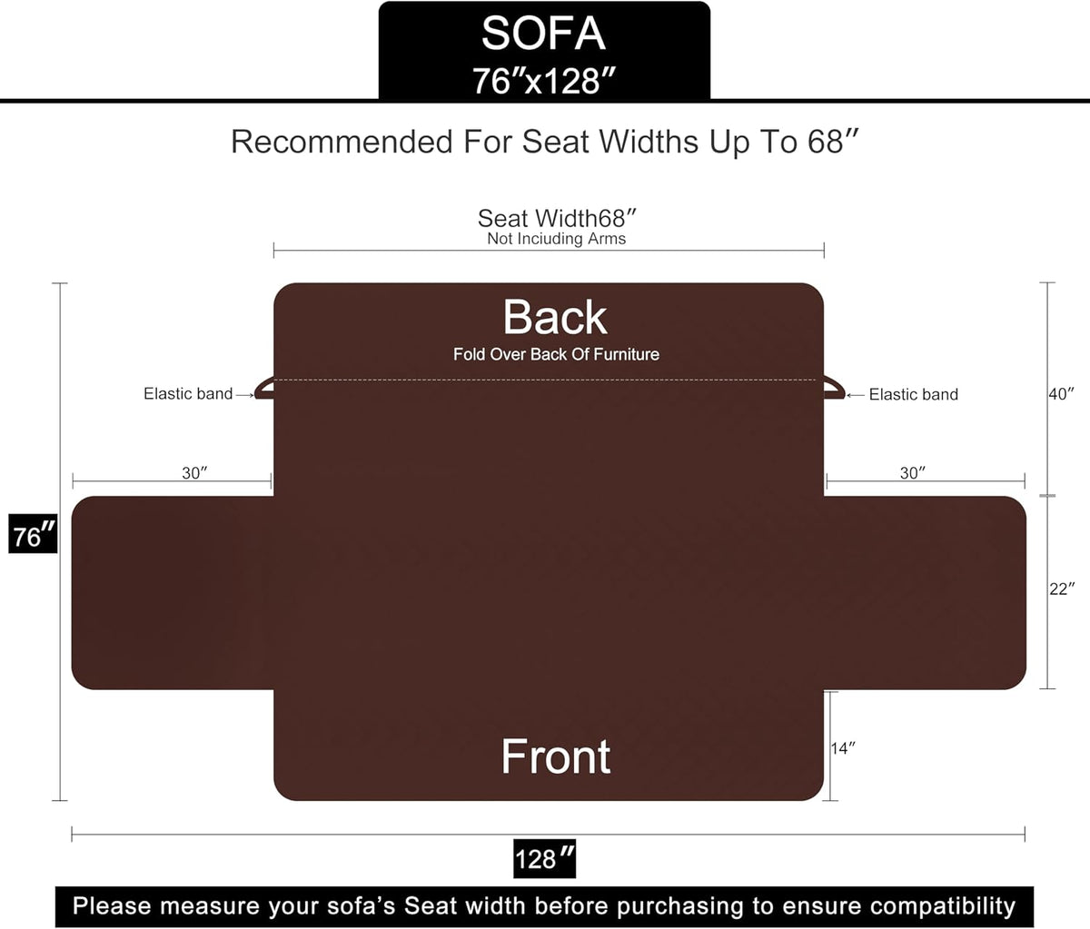 Reversible Sofa Cover Couch Cover for Dogs, Coffee/Beige | 68''Sofa Mat Washable, Pet Friendly, Elastic Straps, Water Repellent, Furniture Protector for 3 Cushion Couch - Colors A
