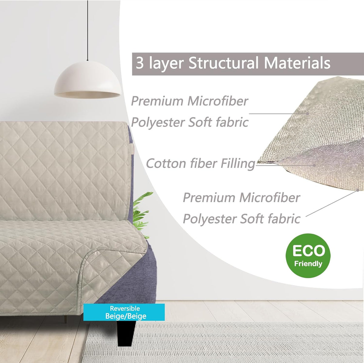Reversible Sofa Cover Couch Cover for Dogs, Coffee/Beige | 68''Sofa Mat Washable, Pet Friendly, Elastic Straps, Water Repellent, Furniture Protector for 3 Cushion Couch - Colors A