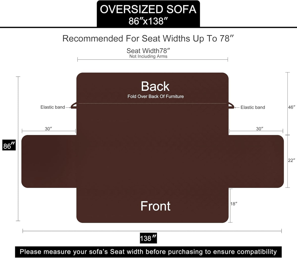 Reversible Sofa Cover Couch Cover for Dogs, Coffee/Beige | 68''Sofa Mat Washable, Pet Friendly, Elastic Straps, Water Repellent, Furniture Protector for 3 Cushion Couch - Colors A