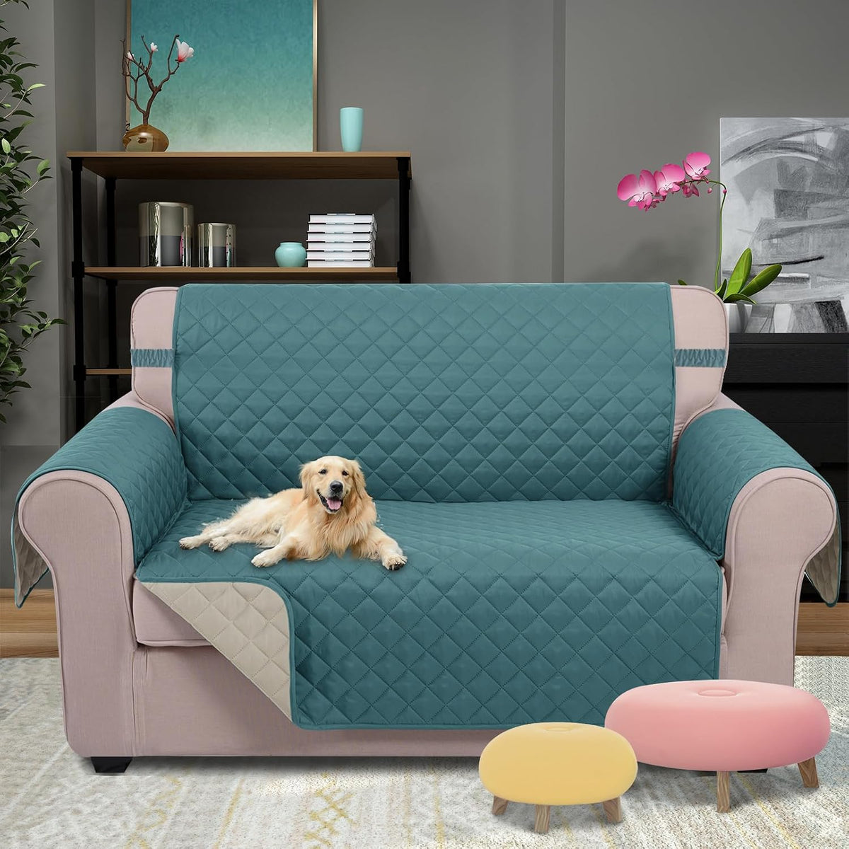 Reversible Sofa Cover Couch Cover for Dogs, Coffee/Beige | 68''Sofa Mat Washable, Pet Friendly, Elastic Straps, Water Repellent, Furniture Protector for 3 Cushion Couch - Colors A