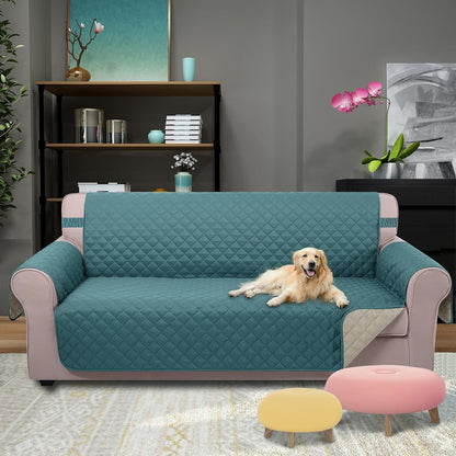 Reversible Sofa Cover Couch Cover for Dogs, Coffee/Beige | 68''Sofa Mat Washable, Pet Friendly, Elastic Straps, Water Repellent, Furniture Protector for 3 Cushion Couch - Colors A