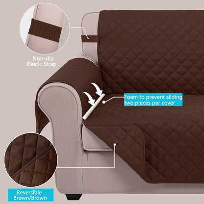 Reversible Sofa Cover Couch Cover for Dogs, Coffee/Beige | 68''Sofa Mat Washable, Pet Friendly, Elastic Straps, Water Repellent, Furniture Protector for 3 Cushion Couch - Colors A