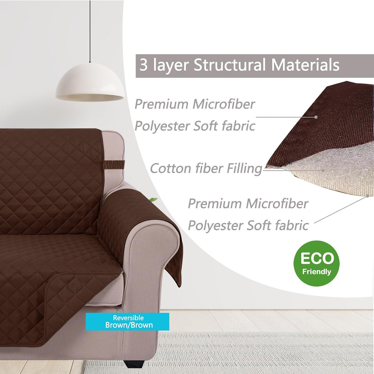 Reversible Sofa Cover Couch Cover for Dogs, Coffee/Beige | 68''Sofa Mat Washable, Pet Friendly, Elastic Straps, Water Repellent, Furniture Protector for 3 Cushion Couch - Colors A