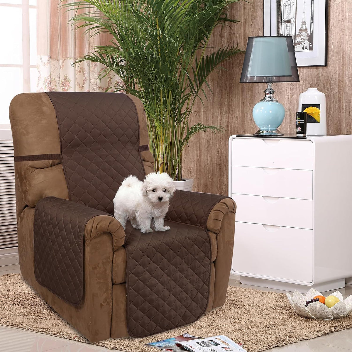 Reversible Sofa Cover Couch Cover for Dogs, Coffee/Beige | 68''Sofa Mat Washable, Pet Friendly, Elastic Straps, Water Repellent, Furniture Protector for 3 Cushion Couch - Colors A