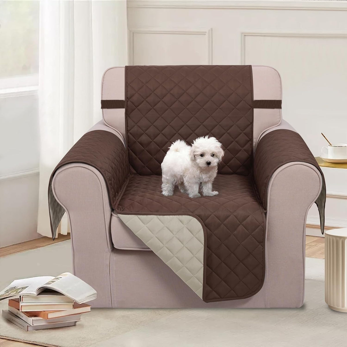 Reversible Sofa Cover Couch Cover for Dogs, Coffee/Beige | 68''Sofa Mat Washable, Pet Friendly, Elastic Straps, Water Repellent, Furniture Protector for 3 Cushion Couch - Colors A