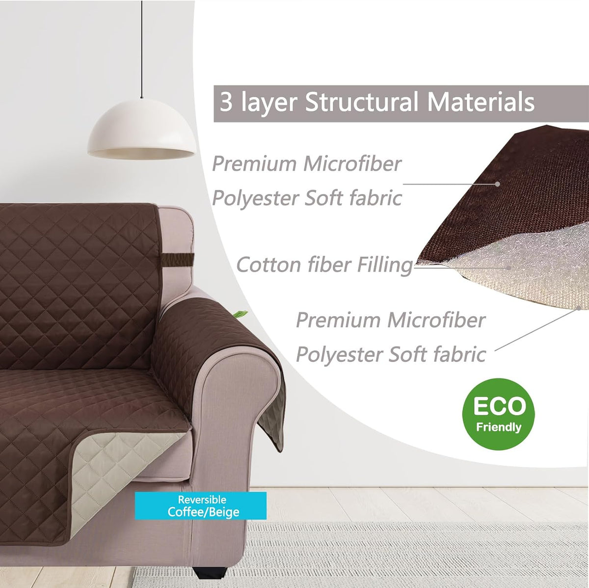 Reversible Sofa Cover Couch Cover for Dogs, Coffee/Beige | 68''Sofa Mat Washable, Pet Friendly, Elastic Straps, Water Repellent, Furniture Protector for 3 Cushion Couch - Colors A