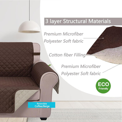 Reversible Sofa Cover Couch Cover for Dogs, Coffee/Beige | 68''Sofa Mat Washable, Pet Friendly, Elastic Straps, Water Repellent, Furniture Protector for 3 Cushion Couch - Colors A