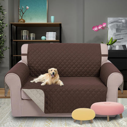 Reversible Sofa Cover Couch Cover for Dogs, Coffee/Beige | 68''Sofa Mat Washable, Pet Friendly, Elastic Straps, Water Repellent, Furniture Protector for 3 Cushion Couch - Colors A