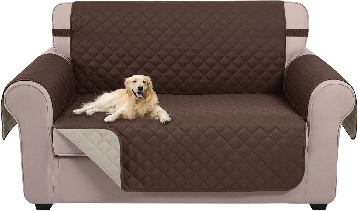 Reversible Sofa Cover Couch Cover for Dogs, Coffee/Beige | 68''Sofa Mat Washable, Pet Friendly, Elastic Straps, Water Repellent, Furniture Protector for 3 Cushion Couch - Colors A