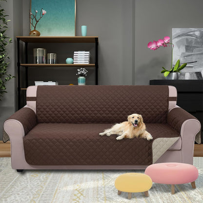 Reversible Sofa Cover Couch Cover for Dogs, Coffee/Beige | 68''Sofa Mat Washable, Pet Friendly, Elastic Straps, Water Repellent, Furniture Protector for 3 Cushion Couch - Colors A