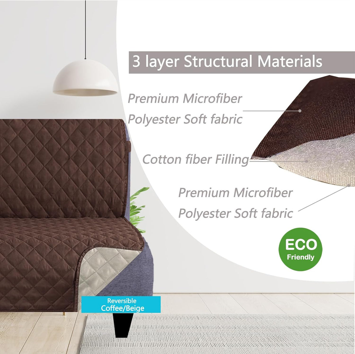 Reversible Sofa Cover Couch Cover for Dogs, Coffee/Beige | 68''Sofa Mat Washable, Pet Friendly, Elastic Straps, Water Repellent, Furniture Protector for 3 Cushion Couch - Colors A