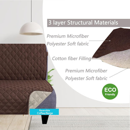 Reversible Sofa Cover Couch Cover for Dogs, Coffee/Beige | 68''Sofa Mat Washable, Pet Friendly, Elastic Straps, Water Repellent, Furniture Protector for 3 Cushion Couch - Colors A